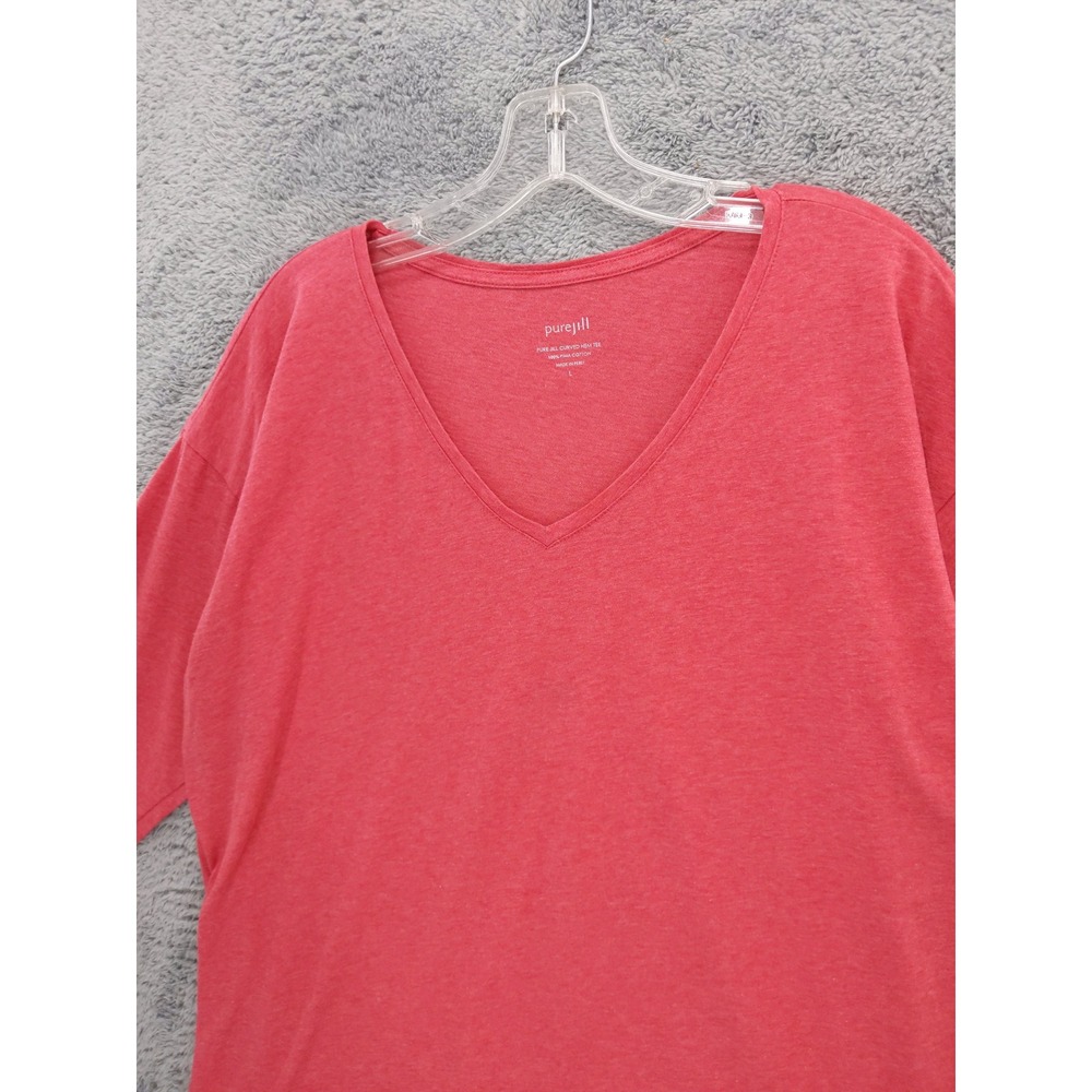 Pure Jill Curved Hem Pima Cotton Top Sz L‎ V Neck 3/4 Sleeve - Picture 2 of 6